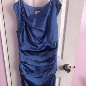 Suzi Chin blue satin pleated cocktail dress size 4